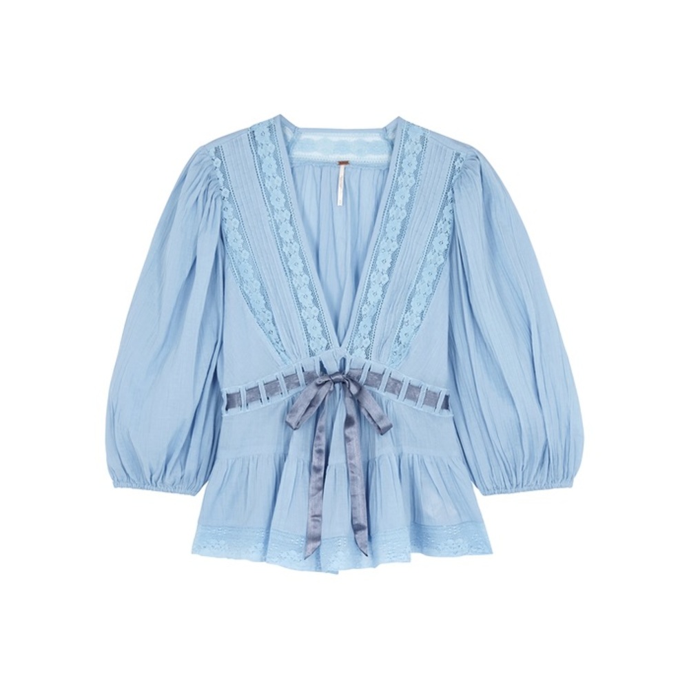 Free People Favorite Romance Blue Cotton Top
